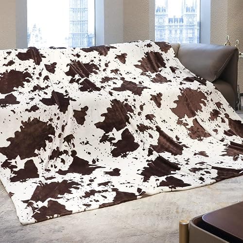 Fleece Blanket King Size - Oversized Soft Plush Cow Print Throw, Full Size Blankets for Bed & Couch - Lightweight Cute Country Home Decor, All-Season Cozy Gifts for Adults & Couples 90" x 108" - Image 1