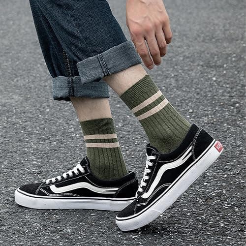 TeenFighter 7 Pair Pack Men's Retro Double Bar Cotton Socks - Vintage Design Crew Socks with Breathable Soft Fabric for Casual & Athletic Wear thumbnail 9