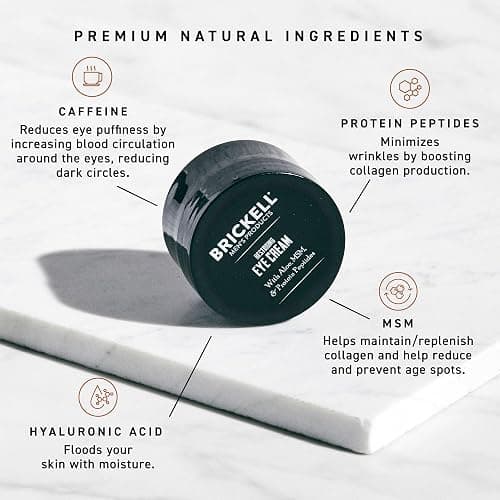 Brickell Men's Restoring Under Eye Cream for Men, Natural and Organic Anti Aging Eye Balm To Reduce Puffiness, Wrinkles, Dark Circles, Crows Feet and Under Eye Bags, 0.5 Ounce, Unscented thumbnail 3