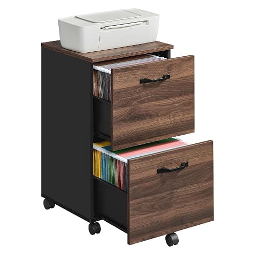 VASAGLE 2-Drawer File Cabinet, Small Rolling Filing Cabinet for Home Office, Printer Stand, for A4, Letter-Size Documents, 15.7 x 16.5 x 27.6 Inches, Natural Walnut and Ink Black UOFC040K01 - Image 1