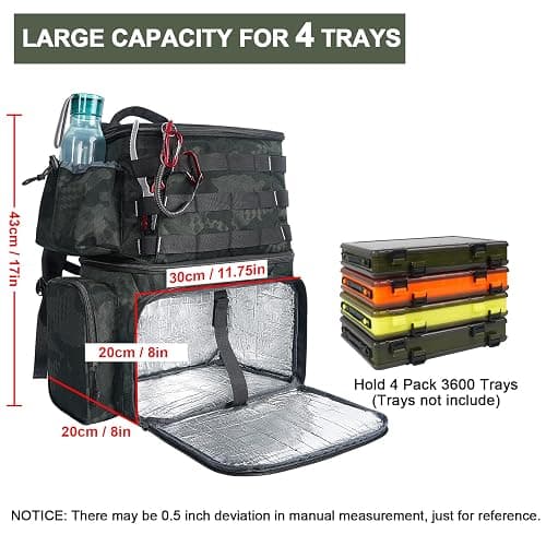 MATEIN Fishing Tackle Backpack with Cooler, Large Fishing Bag with Rod Holders for 4 Trays (Tray Not Included) & Fishing Gear thumbnail 3