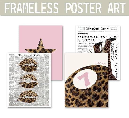 KDHTY Trendy Pink Leopard Wall Art,Cheetah Print Room Decor Set of 4,Poster for Room Aesthetic,Preppy Aesthetic Room Decor for Girly Bedroom Apartment Dorm,8x10 Unframed thumbnail 2