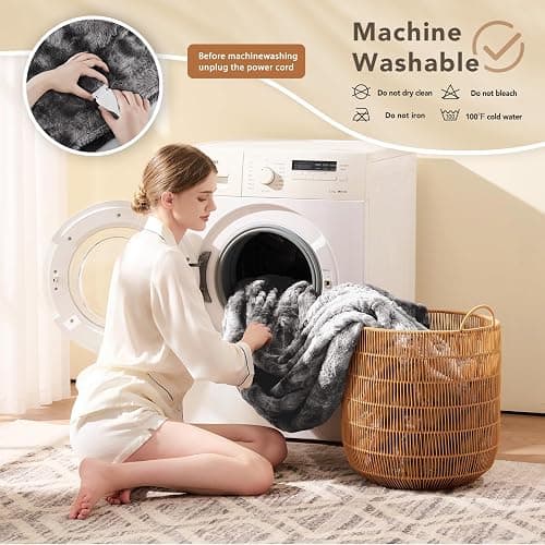 Homemate Heated Blanket Electric Throw - 50"x60" Heating Blanket Throw 1/2/4/6/8 Hours Auto-Off 10 Heat Levels Over-Heat Protection Luxury Faux Fur Sherpa ETL Certification thumbnail 7