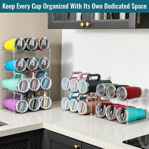 Design for Stanley 40 OZ & Large Bottles & Tumblers with Handle - Acrylic Water Bottle Organizer - Stackable Clear Wine Rack, Cup Holder for Home Kitchen Pantry Shelf Countertop Cabinet, 2 Tier Hold 8 thumbnail 6