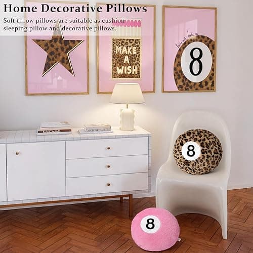 Dripykiaa Cheetah 8 Ball Throw Pillow, 14" Leopard Print 8 Ball Pillow Round Plush Decorative Cushion, Soft Trendy Throw Pillow for Bedroom & Living Room, Modern Aesthetic Home Decor for Women & Teens thumbnail 6