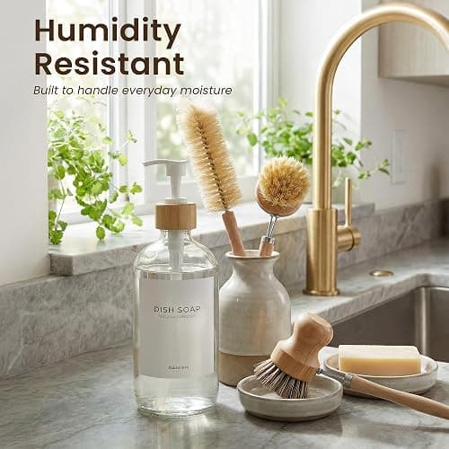 MaisoNovo Glass Dish Soap Dispenser for Kitchen Sink Set of 1-500 ml Dish and Hand Soap Dispenser Set for Kitchen - Clear Glass Bottle with White Bamboo Pump x 1 thumbnail 2