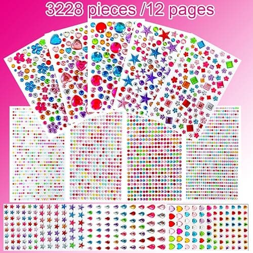 3228pcs Gems Stickers, Self Adhesive Rhinestone Jewel Stickers, Acrylic Gems DIY Craft Decorative Diamond Stickers, Assorted Shapes Jewels Rhinestones Sticker, Gem Sticker Crafts for Kids thumbnail 3
