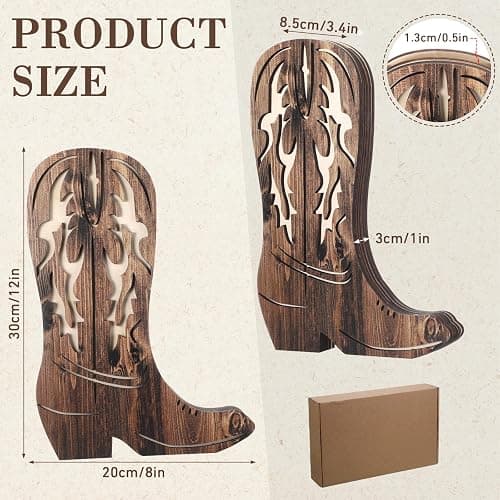 Havawish 2 Pcs Western Wall Decor Wood Cowboy Boots Wall Planter for Indoor Plants 12 x 8'' Western Boot Flower Hanging Vase for Flower Faux Rustic Home Decor for Bathroom Bedroom(Rustic Brown) thumbnail 3