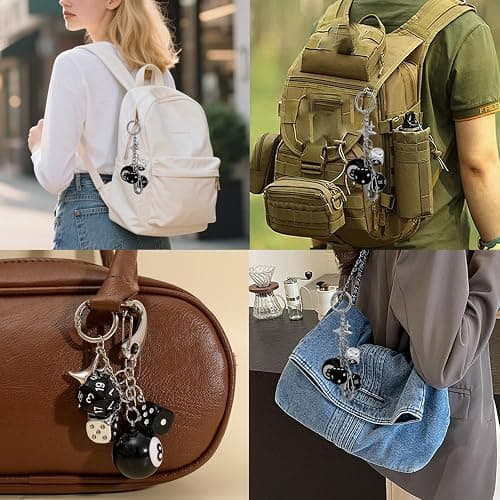 Black 8 Ball Dice Charm Keychain - Cute Bag Purse Handbag Accessories, Y2K Aesthetic Key Chain for Women Men Birthday Gifts for Friend (10x5cm) thumbnail 7