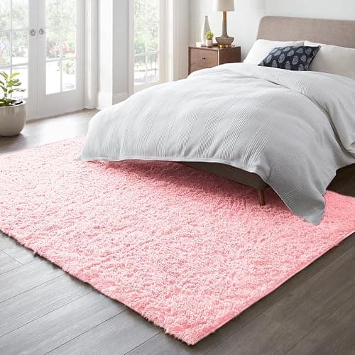 Ophanie Pink Area Rugs for Bedroom Girls, 6x9 Kids Fluffy Fuzzy Furry Shag Carpet, Plush Soft Cute Baby Shaggy Bedside Indoor Floor Rug for Teen Dorm Home Decor Aesthetic, Nursery - 6' x 9' (Rectangular) - 5- Pink thumbnail 5