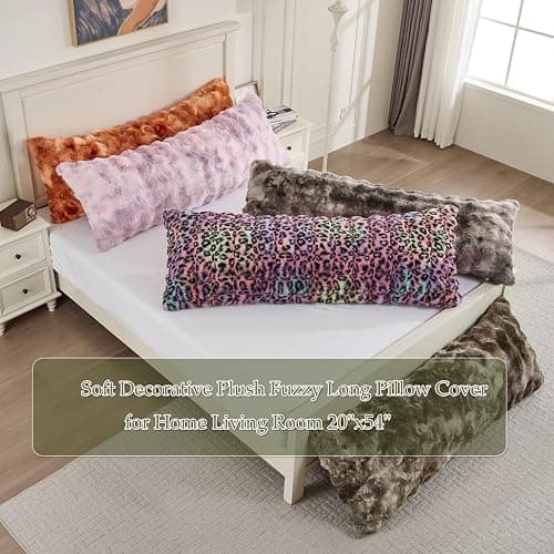 20"x54"Luxury Shaggy Faux Fur Body Pillow Cover,Bubble Fluffy Plush Bed Body Pillowcase with Zipper Closure,Plush Long Pillow Cover for Home Bedroom Pregnant Women Side Sleeper-Tie-dye Sage Green thumbnail 5