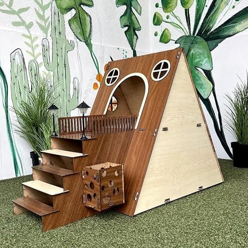Tnstbiee Large Modern Wooden Rabbit Castle House Hutch - Bunny Hideout Indoor Habitats - Pet 2-Story Home Furniture（Excluding Street Lights） thumbnail 6