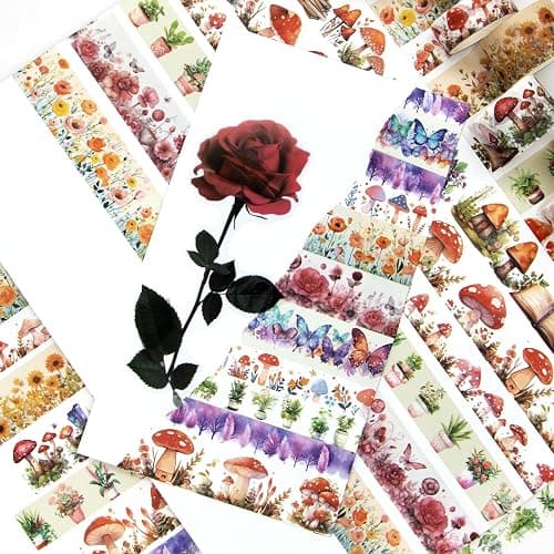 KOVANO Washi Tape Set 13 Rolls - Mushroom Butterfly Floral Decorative Tape, Colored Masking Tape for Scrapbooking Supplies, Bullet Journal Supplies, Junk Journal, DIY Crafts Art thumbnail 4