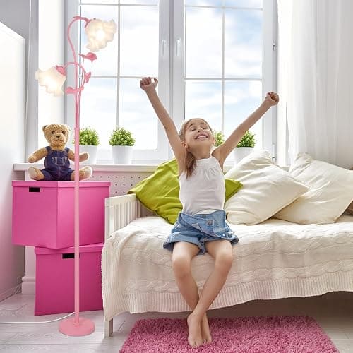 HMVPL Pink Flower Floor Lamp, Floral Standing Lamp with 2 LED 5W Blubs, Foot Switch, Modern Corner Tall Lamp with Acrylic Shade, Girls Cute Floor Lamp for Living Room Bedroom Office Kids Reading thumbnail 5