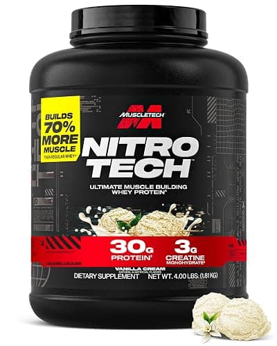 Muscletech Whey Protein Powder (Vanilla Cream, 4 Pound) - Nitro-Tech Ultimate Muscle Building Formula with Whey Protein Isolate - 30g of Protein, 3g of Creatine & 6.8g of BCAA - Packaging May Vary - Image 1