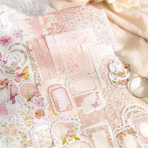 Doraking 100pcs Vintage Floral Scrapbook Paper Journaling Stickers Assorted Set, Material Paper Memo Junk Journal Supplies for Bullet Journaling Retro Crafts Planner Collage Card Album thumbnail 4