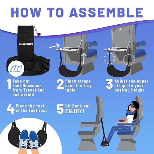 Airplane Foot Hammock (Memory Foam), Perfect Airplane Footrest to Relax Your Feet | Foot Hammock for Airplane Travel Accessories, Desk Foot Hammock, Travel Foot Rest, Comfy Foot Hanger Airplane - 1 pack thumbnail 5