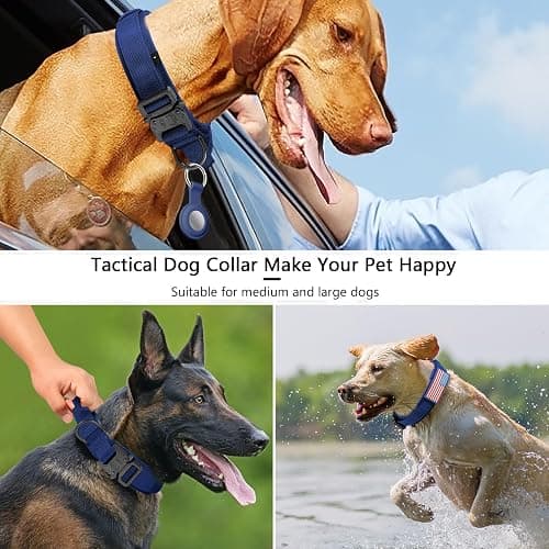 DAGANXI Tactical Dog Collar, Adjustable Military Training Nylon Dog Collar with Control Handle and Heavy Metal Buckle for Medium and Large Dogs, with Patches and Airtags Case (Midnight Blue, XL) thumbnail 5
