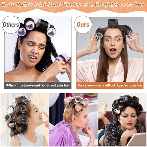 Hair Curler Rollers for Women 24PCS Heatless Hair Roller with 12PCS Clips, 4 Sizes（Jumbo Large Medium Small）Self Grip Holding Hair Rollers for Long Medium Short Thick Fine Volume Thin Bangs Hair thumbnail 7