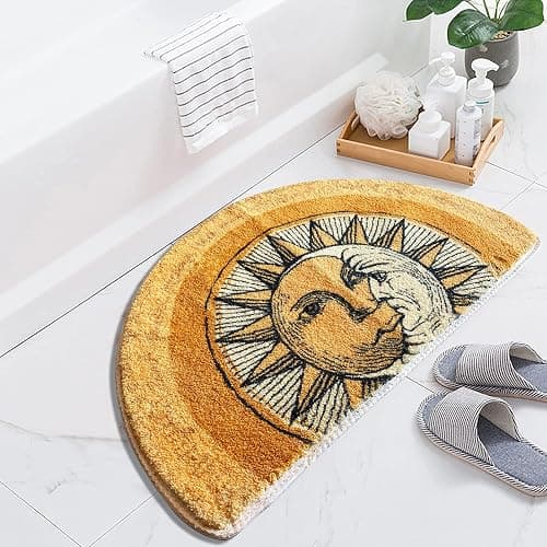 WERGHJ Half Round Door Mat, Semi Circle Bathroom Floor Rug, Tarot Sun Moon Welcome Entrance Way Mat, Non-Slip Absorbent Microfiber Tufted Indoor Rug for Kitchen Living Room thumbnail 4