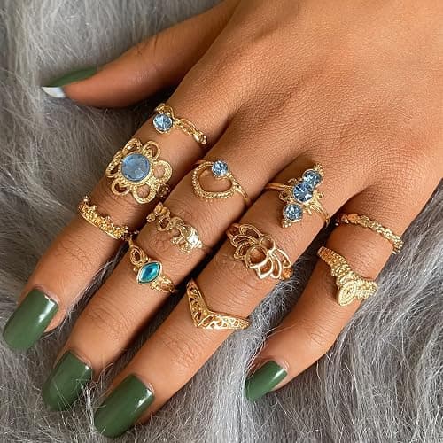 17 MILE 82 Pcs Vintage Silver Knuckle Rings Set for Women, Bohemian Stackable Joint Finger Rings, Retro Stone Crystal Stacking Midi Rings Pack thumbnail 4