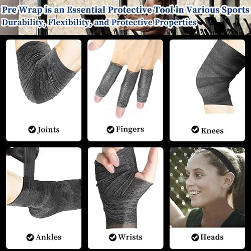 Pre Wrap for Hair Soccer- 6 Rolls 78yd (234'), Multi Color Athletic Prewrap Tape Headbands, Foam Sport Underwrap Pre-Wrap - Black, Pink, Blue, Green thumbnail 6