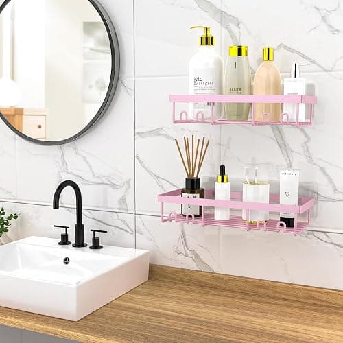 DIFULI Shower Caddy Shelf Organiser 2 Pack, No Drill Pink Shower Shelves,Self Adhesive Bathroom Caddy, Shower Storage Accessories thumbnail 3