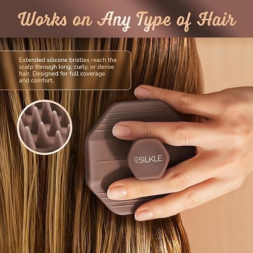 SILKLE Silicone Scalp Scrubber - Massage Shampoo Brush, Soft Bristles for Hair Growth & Dandruff Removal - Ergonomic Design, Wet & Dry Use, Deep Cleansing Scalp Exfoliator for All Hair Types - Brown thumbnail 3