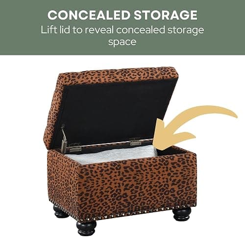 Convenience Concepts Designs4Comfort 5th Avenue Upholstered Storage Ottoman 24" - Contemporary Foot Stool and Seat with Hinged Lid for Living Room, Dining Room, Office, Forest Leopard Print Fabric thumbnail 5