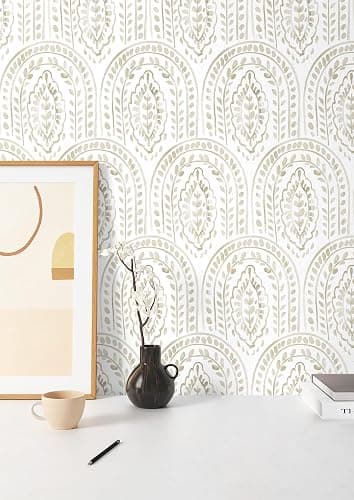 Micpolo Boho Peel and Stick Wallpaper Removable Wall Paper Neutral Contact Paper Removable Peel and Stick Brown and White Self-Adhesive Wallpaper for Bathroom Bedroom Kitchen Wall Decor 17.3" x 118" - 17.3" x 118" - Light Brown and White thumbnail 2