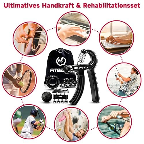 FitBeast Handtrainer Fingertrainer, Griffkraft Trainer Trainingsset - 5er-Pack, Verstellbarer Grip Trainer, Finger Trainingsgerät, Handgelenk Trainer, Trainingsring & Stressabbau-Griffkugel - Schwarz thumbnail 5