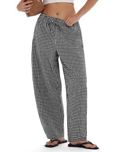 MOOSLOVER Women Linen Lightweight Barrel Pants Drawstring Comfort Casual Lounge Pants Baggy Loose Ankle Pants with Pocket - Image 1