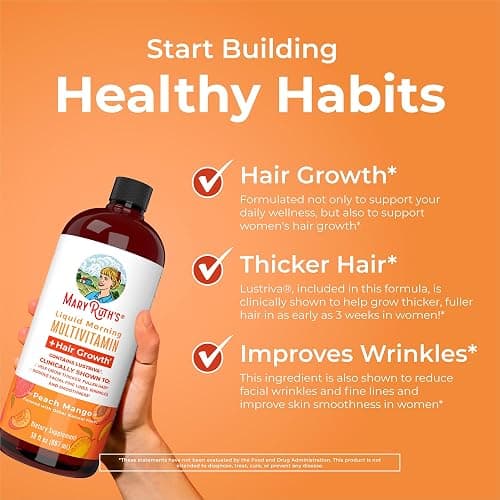 MaryRuth's Liquid Multivitamin+Hair Growth | Clinically Tested for Thicker Hair & Facial Wrinkles in Women | Biotin 10000mcg | Lustriva Hair Growth Supplement | Skin Care | Age 18+ | 30 Fl Oz thumbnail 5
