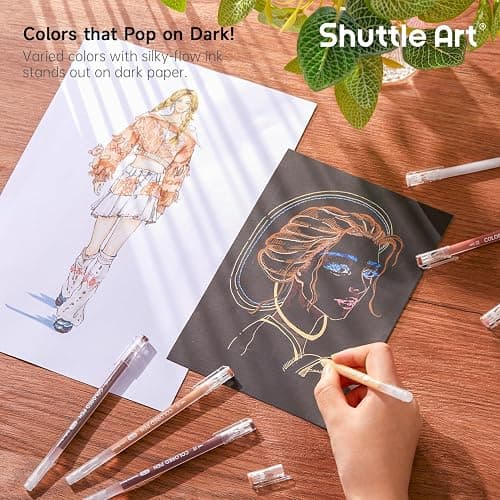 Shuttle Art Colored Pens, 24 Skin Tone Colors Cute Journal Pens 0.6mm Fine Point Colored Gel Pens for Black Paper Adult Coloring Writing Drawing Journaling Note Taking School Office Home thumbnail 6