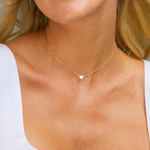 Ieftop Valentines Gifts for Kids Teen Girls - Dainty 14K Gold/Silver Plated Cute Heart Handmade Disc Circle Bee Choker Adjustable Necklace for Her Women Teenage Girl Trendy Jewelry thumbnail 3