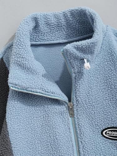 ZAFUL Men's Long Sleeve Zip Up Coat Faux Fur Ethnic Color Block Pullover Tops Pocket Drawstring Hem Oversized Outwear Jacket thumbnail 8