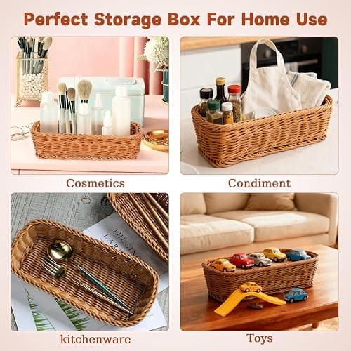 DECHOUS 3 Pack Wicker Plastic Silverware Organizer - Woven Rectangular Kitchen Flatware Tray Cutlery Storage Basket for Countertop Party Table thumbnail 8