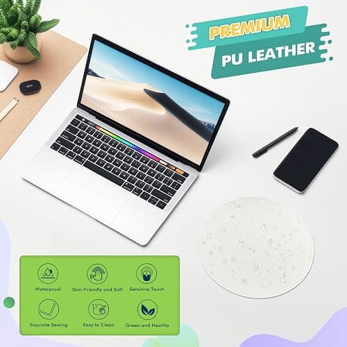 Mouse Pad，Round Mouse Pad，PU Mouse Pad，Leather Mouse Pad with Stitched Edge Micro-Fiber Base with Non-Slip Waterproof，Mouse Pad for Computers，Laptop，9 x 9 Inch (Lily White) thumbnail 5