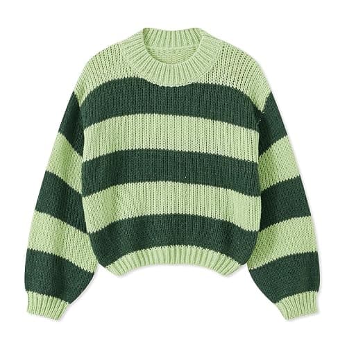 Women Y2K Striped Oversized Sweater Crewneck Long Sleeve Vintage Aesthetic Knit Pullover Tops Teens Cute Preppy Sweater - Image 1