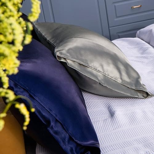 NTBAY 2 Pack Satin Standard Pillowcases for Hair and Skin, Luxurious and Silky Pillow Cases with Envelope Closure, 20x26 Inches, Navy Blue thumbnail 6