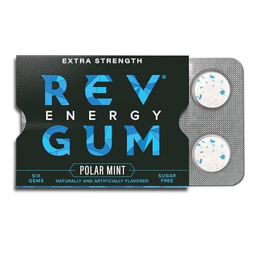 Rev Gum Caffeine Energy Gum | Extra Strength 100mg of Caffeine per Gem | Polar Mint Sugar Free Caffeine Gum - Low Calorie Chews to Help You Stay Alert, Awake and Focused - Mint Chewing Gum - 12 Packs - Image 1