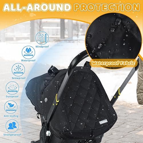 Orzbow Baby Car Seat Cover Winter - Waterproof Carseat Cover for Doona Car Seats and Strollers, Breathable Infant Carseat Canopy with Zipper Access, Rain and Wind Proof, Winter Baby Essentials, Black thumbnail 2