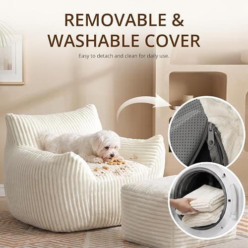 zzlay Giant Bean Bag Chair for Adults, Large Cloud Comfy Bean Bag with Ottoman & Armrests, Stuffed Beanbag Chair for Reading, Gaming, Napping, Beige thumbnail 3