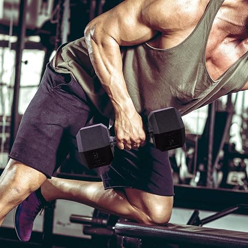 Fitvids Rubber Encased Hex Dumbbell, Hand Weights with Anti-Slip Cast Iron Grip for Exercise & Fitness, Weights Dumbbells Set of 2 for Strength Training, 5-50 LBS Pair thumbnail 6