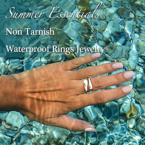 Poxtex Non Tarnish Gold Chunky Rings for Women, Gold Statement Dome Rings Stacking Silver, Adjustable Mens Eternity Wedding Band Mixed Metal Jewelry Size 3-13 thumbnail 9