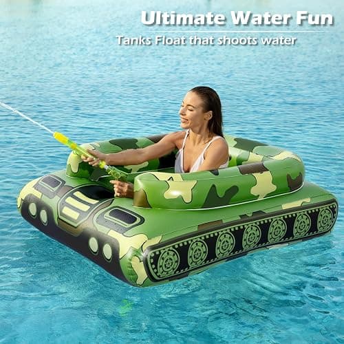 Inflatable Tank Pool Floats Adults - Jasonwell Kids Pool Floaties Swimming Pool Tank with Water Cannon Gun Swim Floaty Rafts Lake Beach Party Pool Toys for Boys Girls Kids Adults Green thumbnail 2