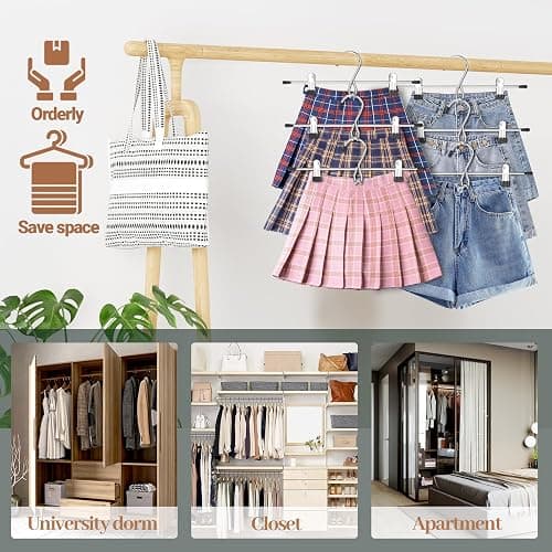 Pants Hangers Space Saving,Stackable Skirt Hangers with Clips, Hanging Closet Organizer and Storage,Clothes Hangers, College Dorm Essentials Apartment Essentials- 8 Pack thumbnail 3