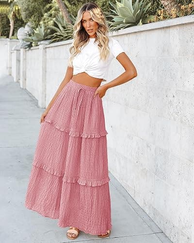 BTFBM Women's Long Summer Skirt 2025 Elegant High Waist Cocktail Party Wedding Guest Dress Flared A-Line Midi Skirts thumbnail 4