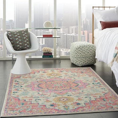 Nourison Home Passion Ivory/Pink 3'9" x 5'9" Area Rug, Boho, Moroccan, Bed Room, Living Room, Dining Room, Kitchen, Easy Cleaning, Non Shedding, (4' x 6') thumbnail 9