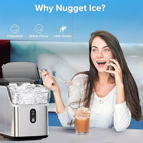 Electactic Countertop Nugget Ice Maker Pro - 34lbs/24H, Self-Cleaning Pellet Ice Machine with Soft Chewable Ice, One-Touch Operation for Home, Kitchen, Office (Silver) thumbnail 3